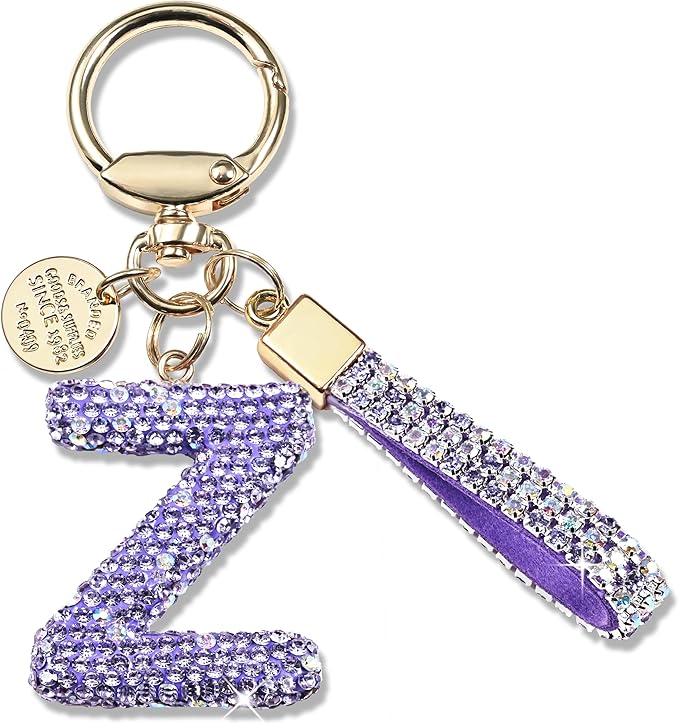 Pink Blue White Initial Letter Keychain Gift for Women Girls Bling Sparkly Cute Backpack Car Key Accessories Lanyard