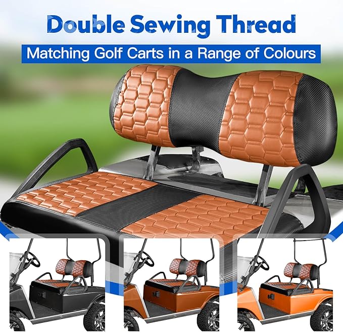 NOKINS Golf Cart Seat Covers, Fit for Club Car DS 2000.5-Up OEM Standard Front Seat Cushion, Club Car DS Accessories Vinyl Seat Covers, No Nails Required (Carbon Fiber Dark Brown&Black)
