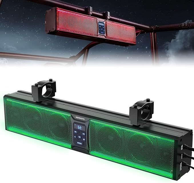 KEMIMOTO 6-Speaker Metal UTV Sound Bar, 25-inch IP65 Waterproof Golf Cart Sound Bar, ATV Speaker Bluetooth with RGB, SxS Soundbar Compatible with Polaris RZR Can-Am w/ 1.25 in - 2 in Roll Bar