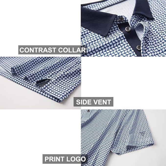 Golf Shirts for Men Dry Fit Short Sleeve Print Performance Moisture Wicking Polo Shirt