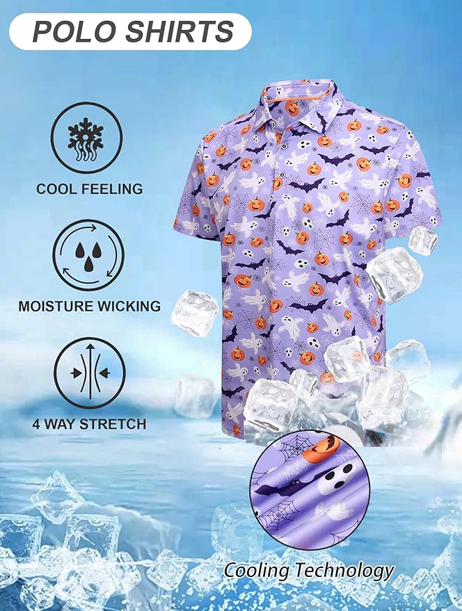 Esabel.C Golf Shirts for Men Dry Fit Performance Short Sleeve Print Moisture Wicking Collared Shirt
