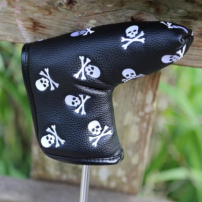 Golf Club Headcover, Premium Leather Embroidery Mallet Putter Cover Blade Head Covers, Stylish Golf Accessories, Great Golf Gifts for Men and Women Golfers