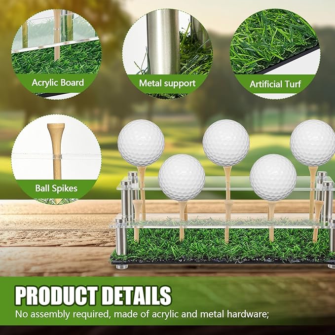 Acrylic Metal Golf Ball Display Case Golf Ball Holder with Black Base and Turf Golf Ball Stand Display Box for Golf Ball Decoration