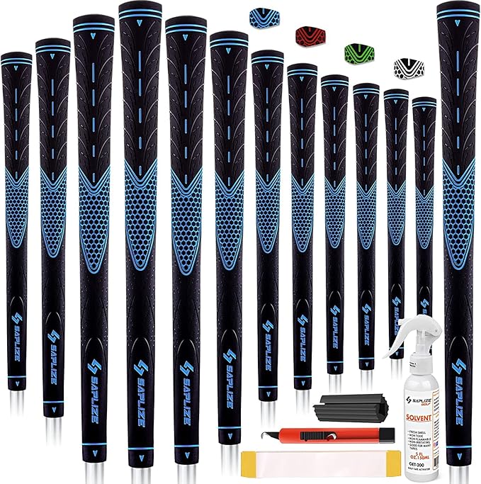 SAPLIZE Golf Grips Set of 13, Bundle with Tape or Full Regripping Kit, Jumbo / Mid / Standard / Undersize, Women / Men Anti-slip Rubber Golf Club Grips, CC01 Series