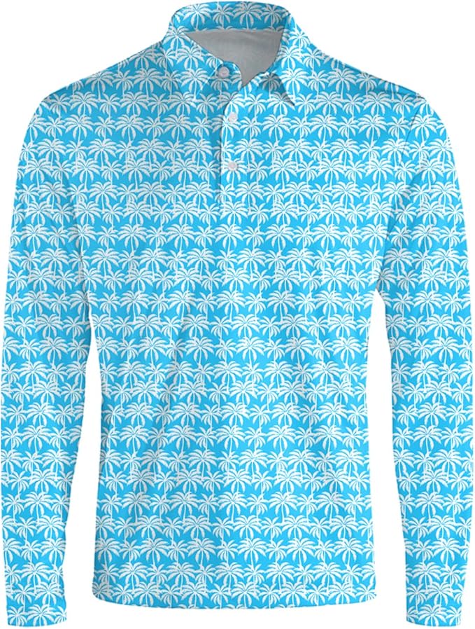 Men's Long Sleeve Golf Shirt Quick Dry 3 Button Work Fishing Outdoor Casual Collar Shirt