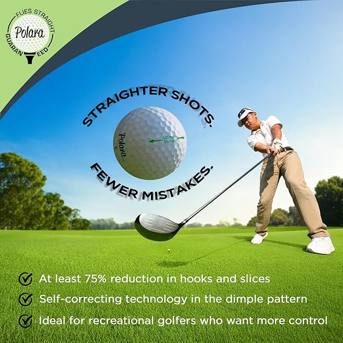 Polara Golf Self-Correcting Golf Balls – Soft Feel, Anti-Slice & Hook Correction, Exceeds USGA Limits, Dimple Pattern, High-Performance Balls for Men & Women