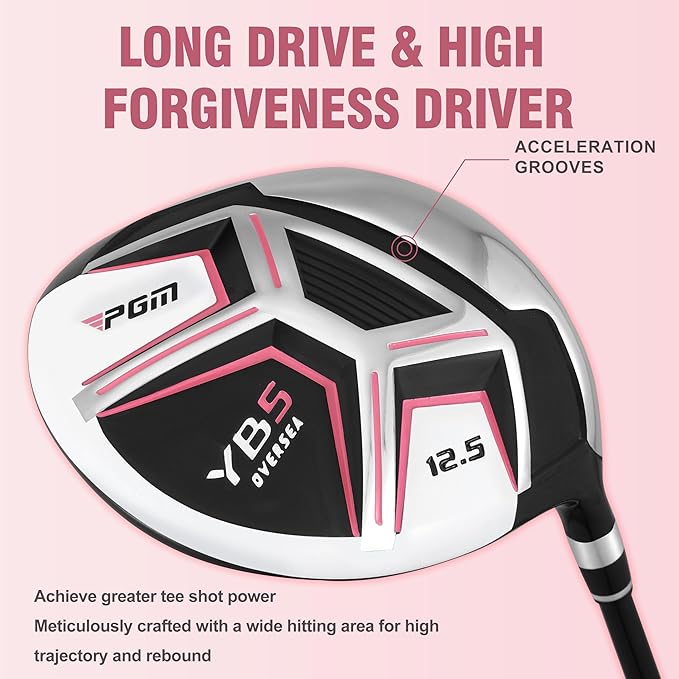PGM 12/15 Pieces Women's Complete Golf Club Set – Full Set with 460cc Driver, Fairway Wood, Hybrid, Irons, Putter, Golf Stand Bag - Golf Clubs Women Right Handed