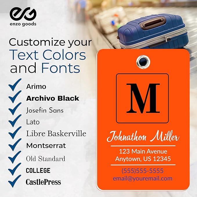 Personalized Luggage Tag | 2 Pack | Custom Luggage Tags for Suitcases | Kids Backpack Tag | 10 Color Options & Choose Font, Font Color