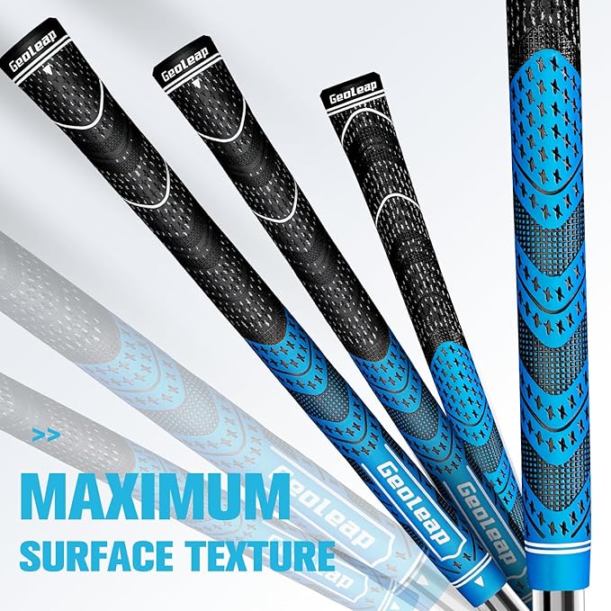 Geoleap Golf Grips Set of 13- Cord Rubber Compound Material, Hybrid Golf Club Grips, All Weather Performance.