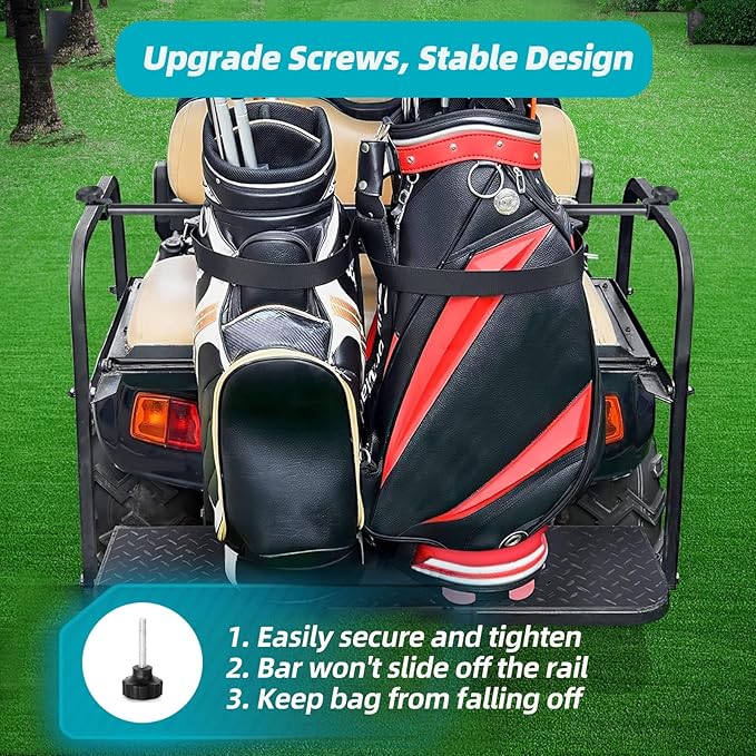 Universal Golf Bag Holder Attachment No-Drilling Required for EZGO, Club Car, and Yamaha, Adjustable Rear Seat Golf Cart Club Holder.