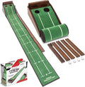 GoSports Pure Putt Golf 9 ft Putting Green Ramp - Black or Brown - Premium Wood Training Aid for Home & Office Putting Practice - Includes 4 Golf Balls
