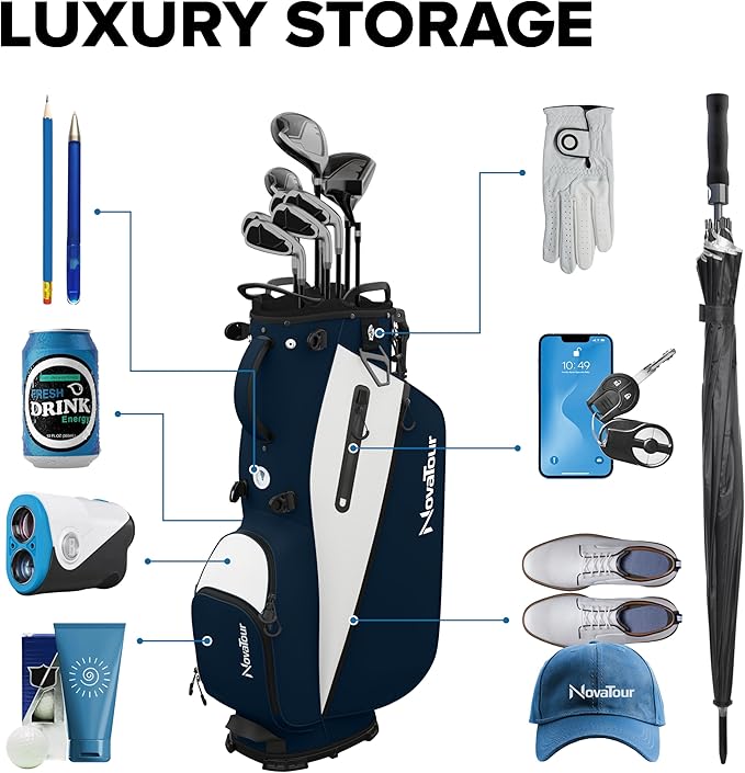 Golf Stand Bag - Lightweight Golf Bag with Stand and 7 Way Dividers, Dual Strap, Waterproof Pocket, Insulated Sleeve, Easy-Lift Handles and Swing-Cam Holder
