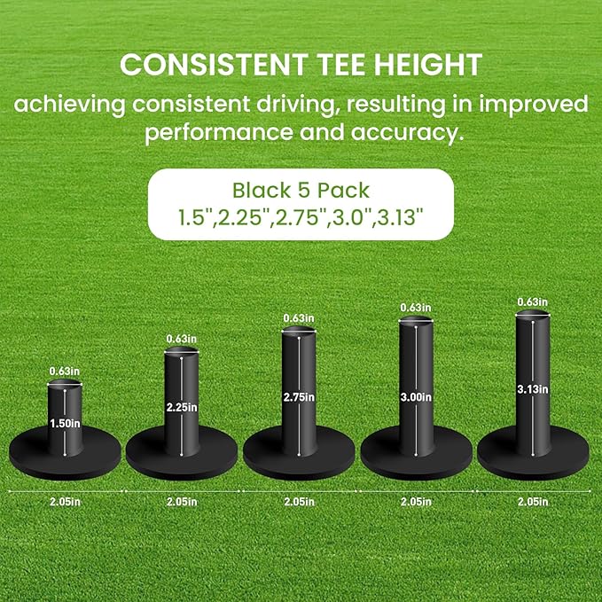 FINGER TEN Golf Rubber Tees Driving Range Value 5 Pack, Mixed Size or 5 Same Size for Practice Mat