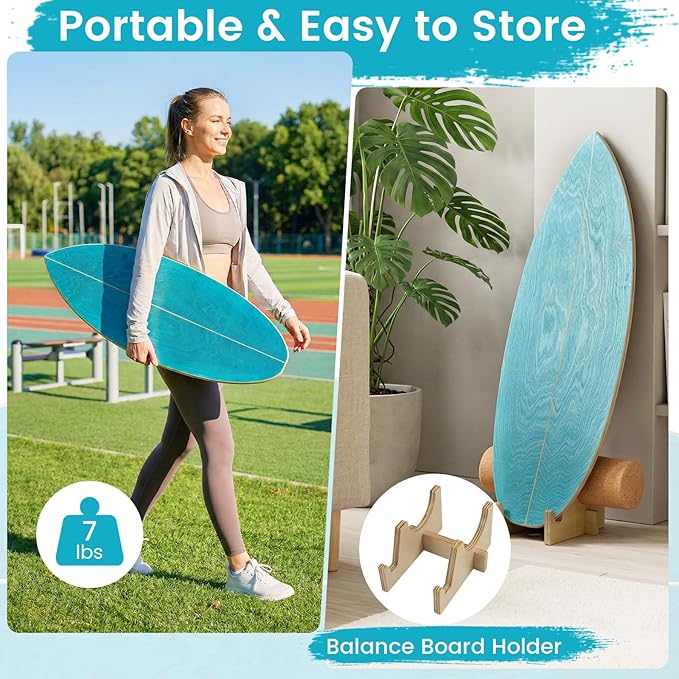 GYMAX Balance Board for Adults, 330LBS Wobble Boards with Storage Rack, Wooden Exercise Balancing Stability Trainer for Improve Balance, Surfing, Skate, Yoga, Skateboarding