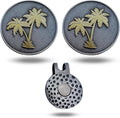 Full Metal Markers Palm Tree Unique Magnetic Metal Golf Ball Marker Accessory with Hat Clip for Men and Women