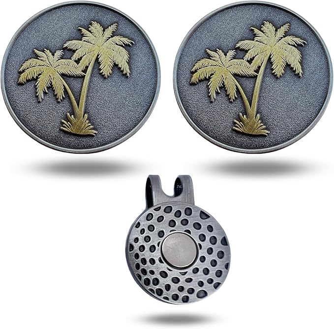Full Metal Markers Palm Tree Unique Magnetic Metal Golf Ball Marker Accessory with Hat Clip for Men and Women