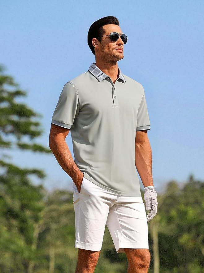 Alex Vando Mens Golf Shirts Moisture Wicking Quick-Dry Short Sleeve Fashion Designed Polo Shirts for Men