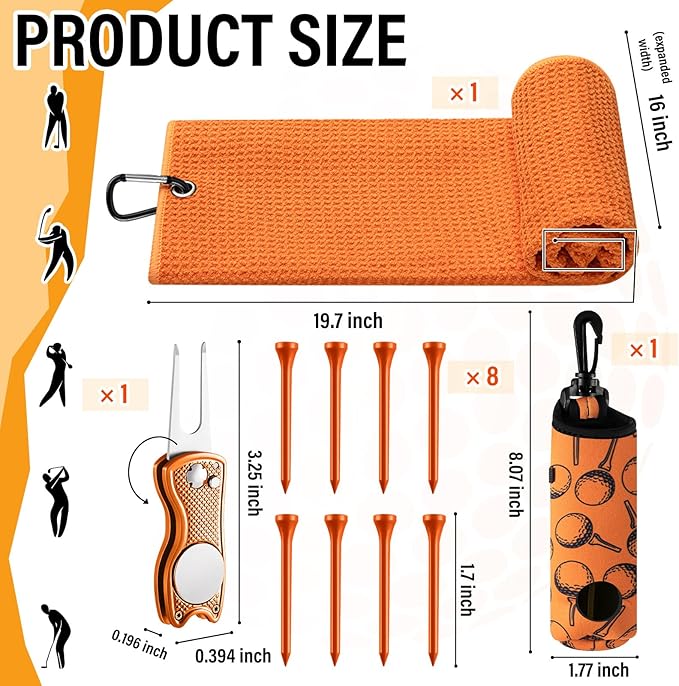 Liliful 12 Pcs Golf Accessories Kit, Include Golf Ball Bag with Hook Towel Tees Magnetic Ball Marker Divot Tool Cleaner Brush for Women Man Gifts