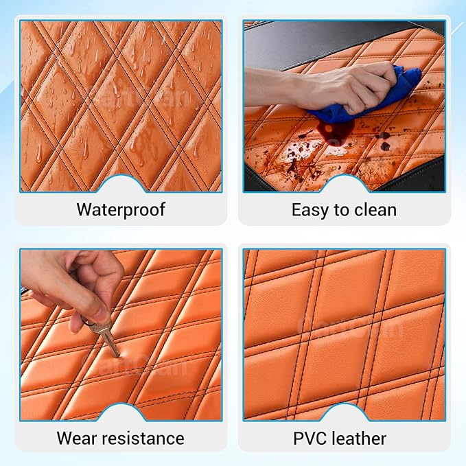 Golf Cart Diamond Seat Covers Kit Suitable for EZGO TXT Standard Front Seat Cushion, Golf Cart Front Seat Covers Kit No Drilling & Waterproof (Brown PVC Leather & Black Stitching)