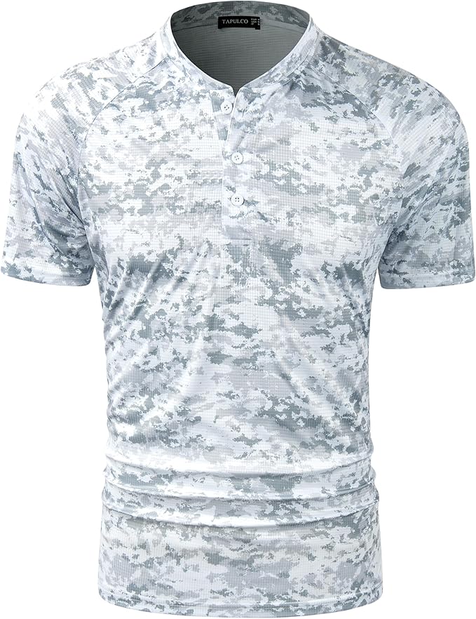 TAPULCO Mens Collarless Golf Shirts Short Sleeve Dry Fit Stretch Casual Breathable Lightweight Tshirts