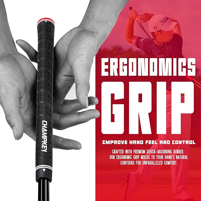 CHAMPKEY Professional Golf Swing Trainer with Customizable Size Grip - Come with 2 Golf Alignment Sticks - Choose Grip Size and Swing Training Aid Length