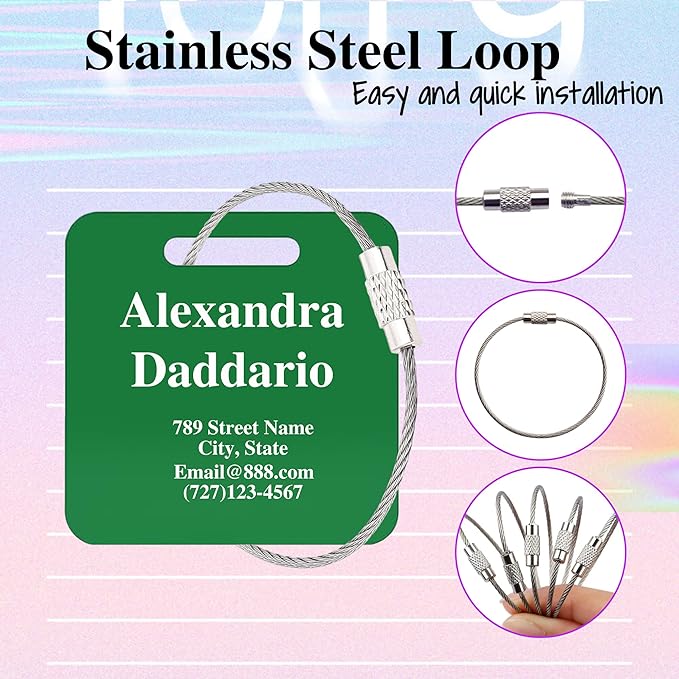 Personalized Luggage Tags for Suitcases,Custom Acrylic Tags with Hole & Steel Loop for Travel,Backpacks,Golf,Bagwine Cup,Waterproof (Dark Green)