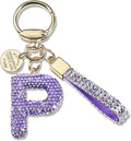 Pink Blue White Initial Letter Keychain Gift for Women Girls Bling Sparkly Cute Backpack Car Key Accessories Lanyard