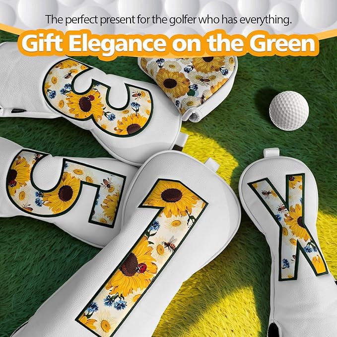 Golf Club Cover for Driver Fairway Wood Hybrid Mallet Putter Cover, Wootfairy Golf Club Headcovers Waterproof Leather White Accessories Compatible with Taylormade Odyssey and More Brand
