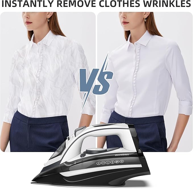 Steam Iron for Clothes 20s Fast Heat-up,1700W Iron with 14.07oz Large Water Tank,Non-Stick Ceramic Soleplate, Anti-Drip, Auto-Off, Burst Steam, Self-Cleaning, Ironing Clothes for Home, Grey