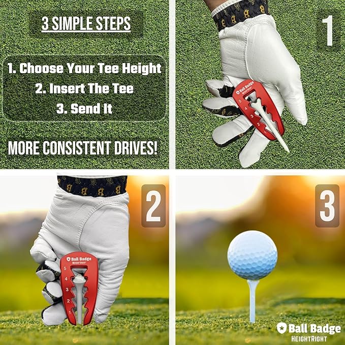 Ball Badge HeightRight Adjustable Golf Tee Height Tool – Precision Tee Height Setter for Consistent Swings, Durable Aluminum Design, Easy-to-Use Golf Training Aid