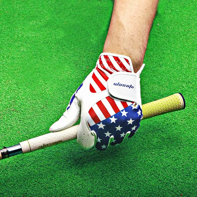 wosofe Golf Gloves Men's Left Hand Cabretta Leather with Score Counter USA Flag White Soft Breathable Professional Mini