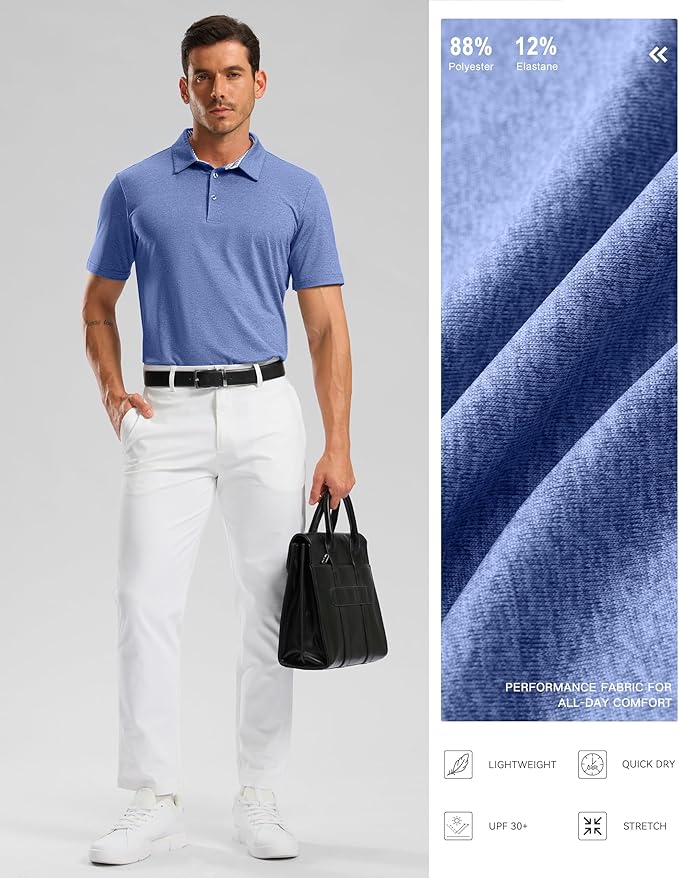 Golf Shirts Heather Polo Short Sleeve Dry Fit Lightweight Moisture Wicking Collared Shirts Casual Athletic Business