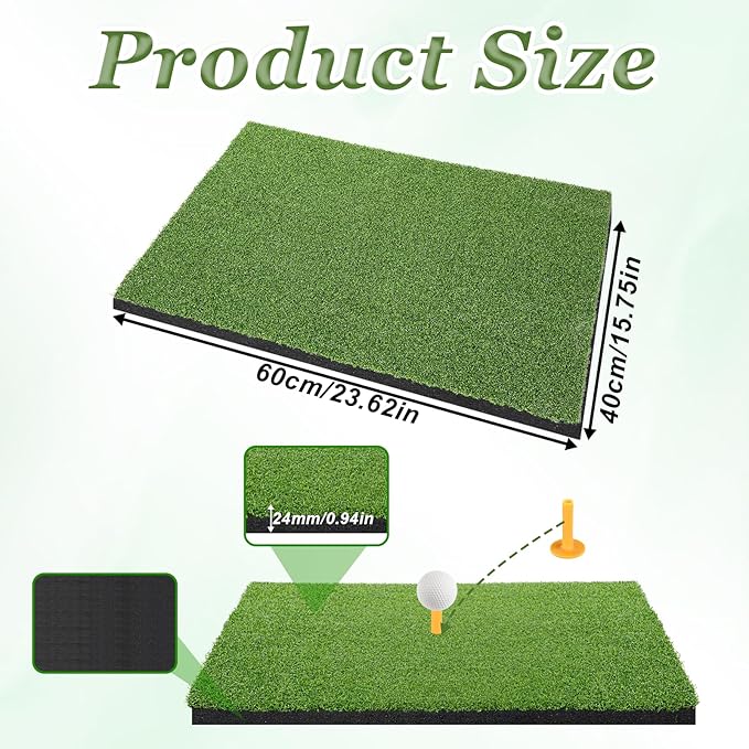 Golf Hitting Mat 24" x 16" Thickened Golf Mats for Chipping and Driving, Golfs Practice Swing Mat Turf Mats for Indoors & Outdoors