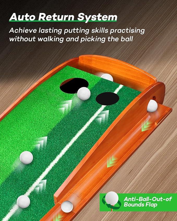 Golf Putting Green with Auto Ball Return for Indoor Outdoor Practice, Putting Mat Training Aid with Alignment Guide Non-Slip Base for Home Backyard Office, Golf Gifts for Dad Men Women