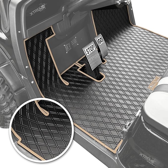 Xtreme Mats ICON Compatible, Full Coverage Golf Cart Floor Liner - Compatible with ICON Golf Carts (i20, i40) and Advanced EV (Gen1) - Beige Trim