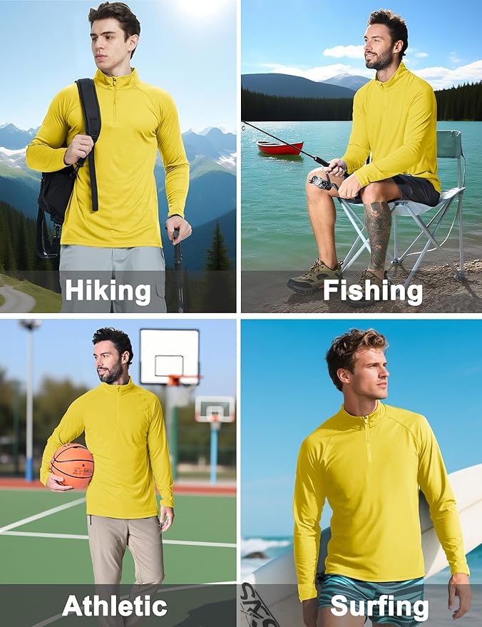 CRYSULLY Men's Long Sleeve 1/4 Zip Shirts Sun Protection Pullover UPF 50+ Rash Guard Running Lightweight T Shirt