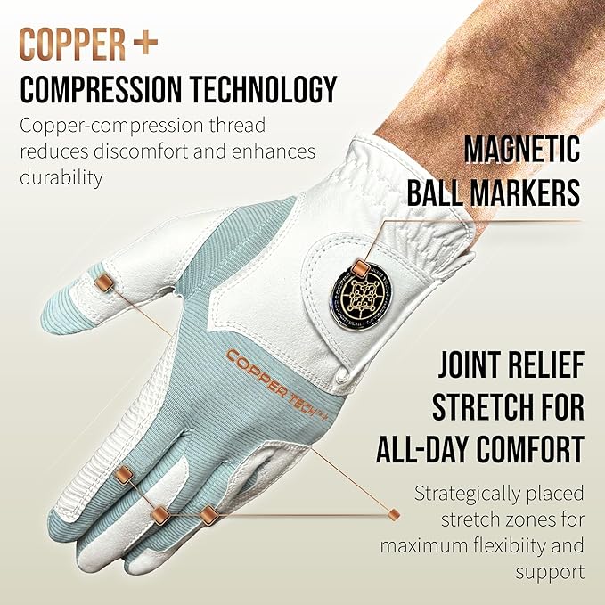 Copper Tech Golf Gloves Men Right Handed Golfer or Left Handed Golfer (2nd Gen) | Copper Compression Joint Support Golf Glove