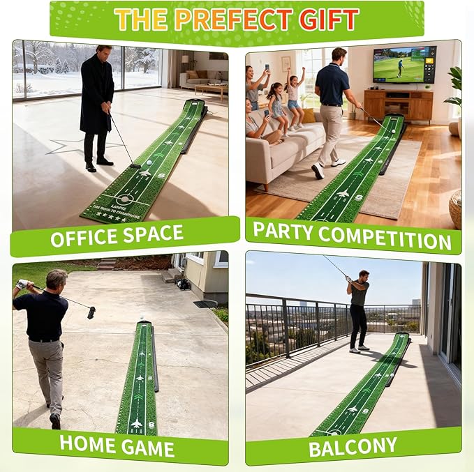 Putting Green Indoor, 360° Adjust Slope Putting Mat with Auto Ball Return & Crystal Velvet Mat, Practice Golf Gifts Game for Home, Office, Outdoor and Golfers Use