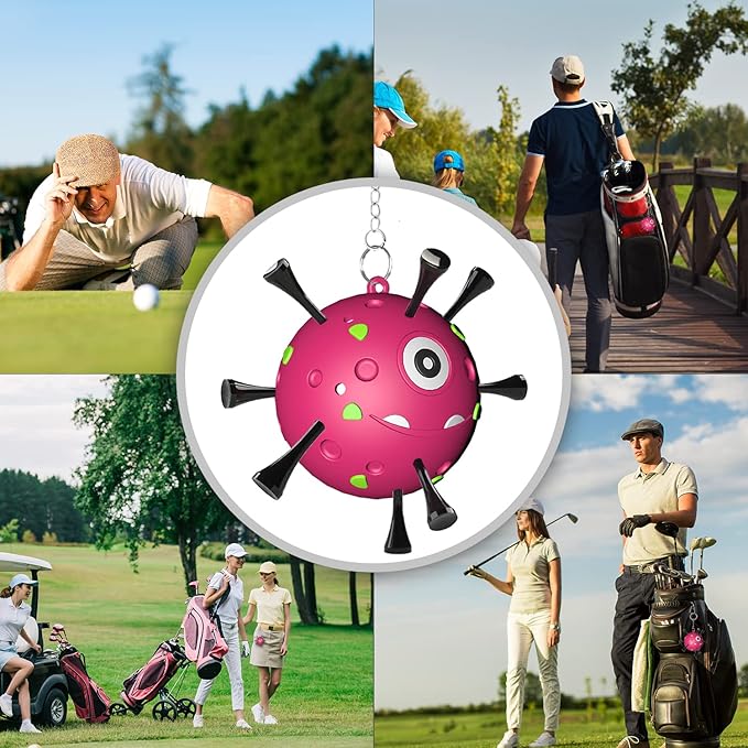Golf Tee Holder, Portable Golf Ball Tees Holder with Novelty Keychain Accessory for Golf Club Bag, Golf Gift Accessories for Golfer Men Women, Fits 3 1/4, 2 3/4, 1 1/2 Tees