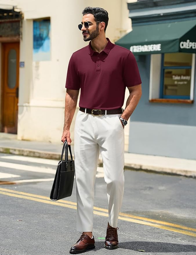 TACVASEN Mens Polo Shirts Short Sleeve Pique 3 Buttons Golf Polo Cooling Performance Moisture Wicking Shirt
