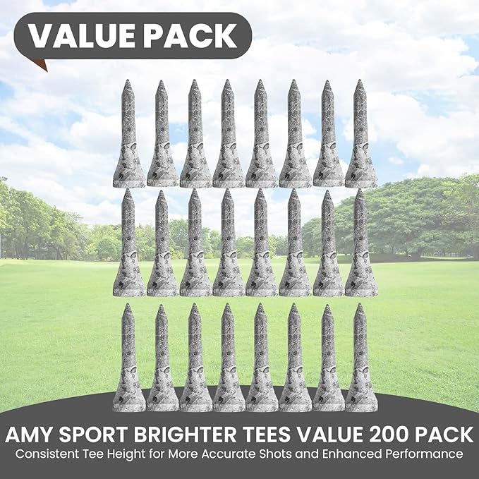 Amy Sport Golf Tees Styllish Bamboo Wooden Coloured Painted Bulk 200 Pack 1 1/2 3 1/4 2 3/4 Inch Tee, Enhanced Visibility Color Purple Pink Green Blue, Practice for Men Women