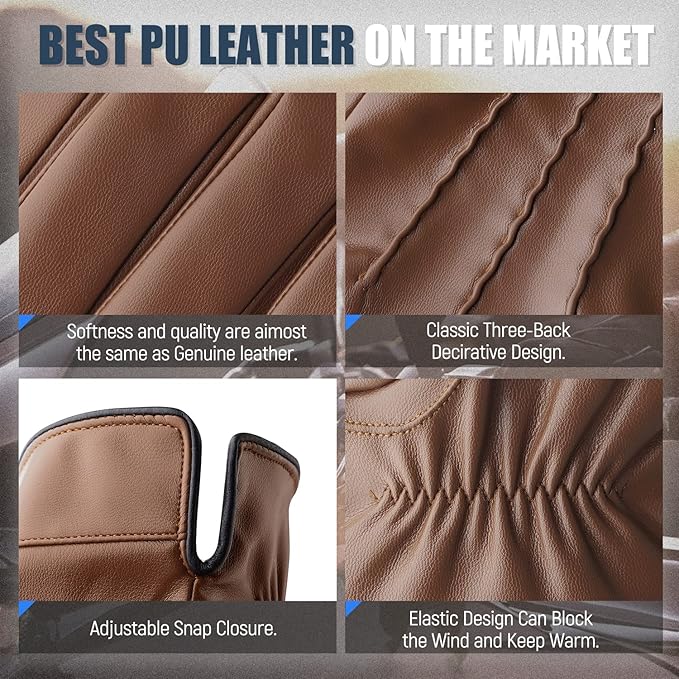 Winter Leather Gloves for Men,Touchscreen Snow Driving Gloves with Cashmere Lining for Motorcycle Driving Riding…