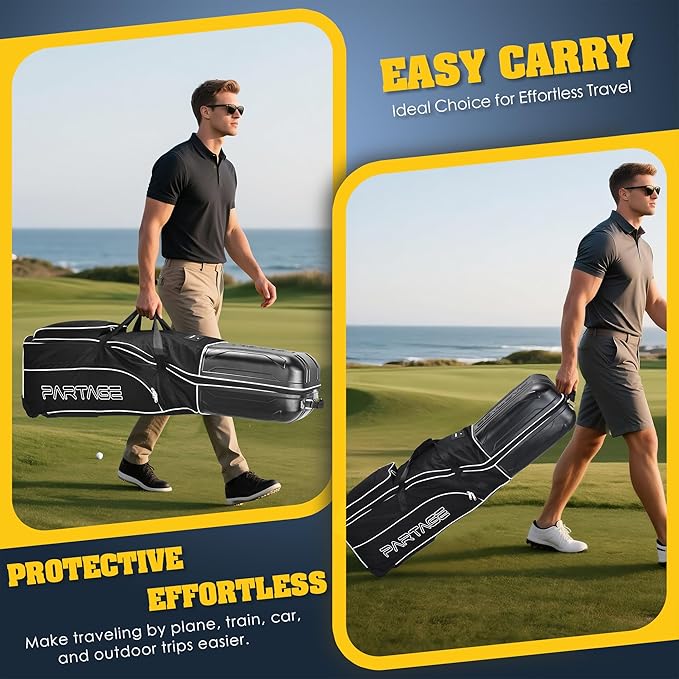 Golf Travel Bag Hard Case Top with Wheels, 900D Heavy Duty Oxford, Golf Bag Travel Case for Airlines, Protect Clubs and Easy to Maneuver-Black