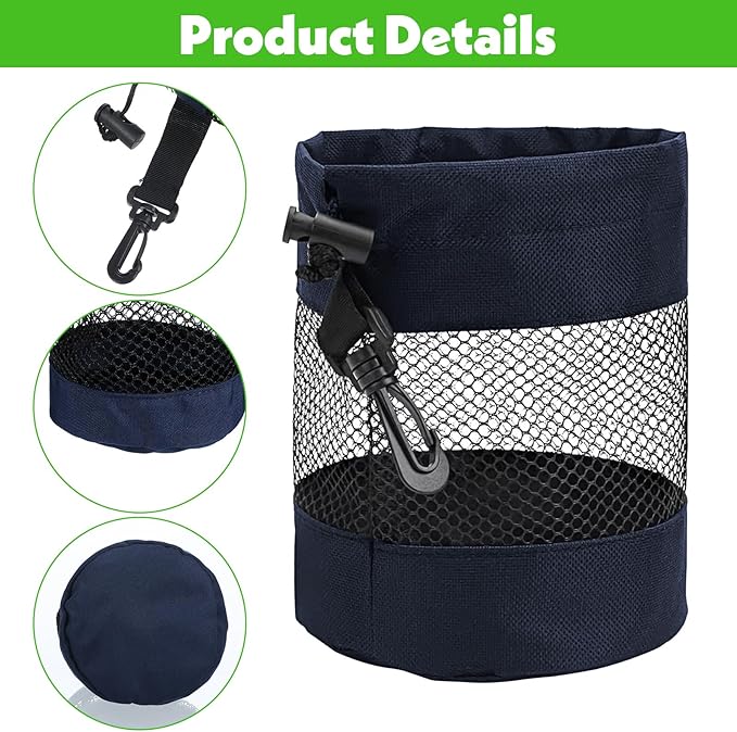 2pcs Golf Ball Pouch, Multifunctional Golf Ball Bag, Nylon Mesh Golfs Balls Bags, Suitable for Table Tennis Balls, Children's Toy Storage, and Diving, Black,Navy Blue