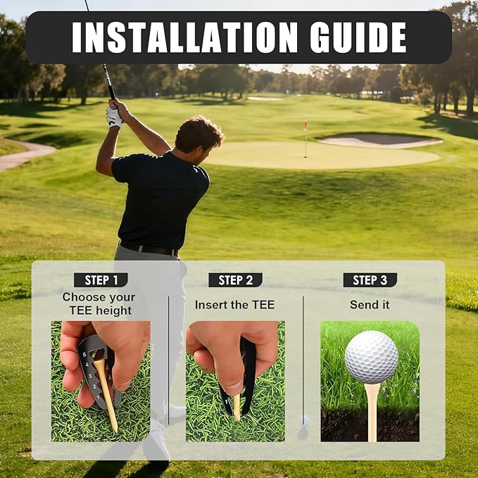 3PCS Golf Tee Height Setter, Golf Tee Aid, Adjustable Golf Tee Height Tool for Precision Shots, Durable Golf Training Aid for Precise Shots, Golf Ball Teeing Device(Black)