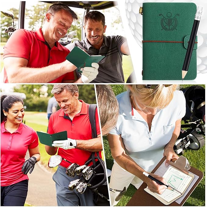 Yexiya Golf Scorecard Book with Pencil Leather Golf Journal Scorecard Holder Accessories Notebook Log Book Pocket Scorebook Gifts for Men Golfers, Sports and Outdoor Club Accessories