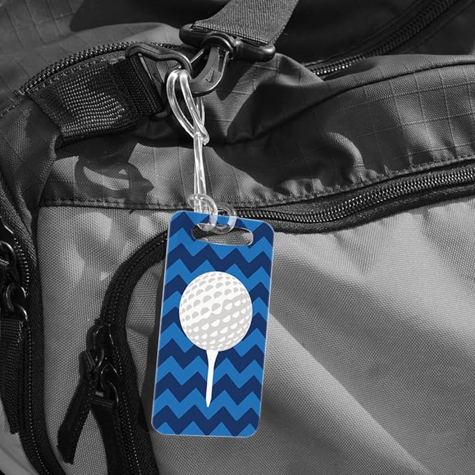 ChalkTalkSPORTS Golf Luggage & Bag Tag | Golf Ball and Tee | Custom Info on Back | Small | Blue