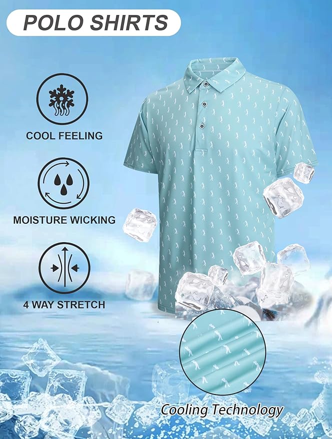 Esabel.C Golf Shirts for Men Dry Fit Performance Short Sleeve Print Moisture Wicking Collared Shirt
