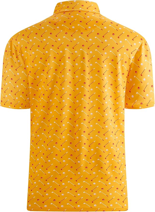 Esabel.C Golf Shirts for Men Dry Fit Performance Short Sleeve Print Moisture Wicking Collared Shirt