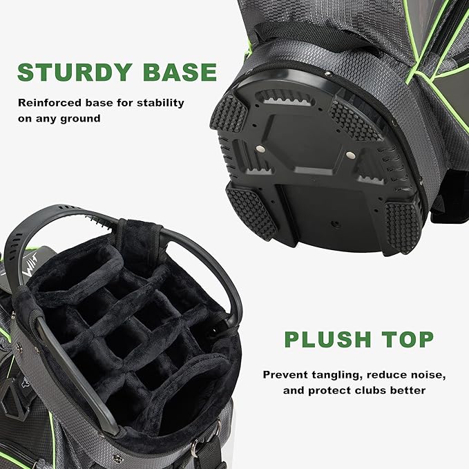 14-Way Golf Cart Bag with Full Length Divider, Premium PU Leather Golf Bag with Plush Top, Magnetic Pocket and Rain Cover for Men